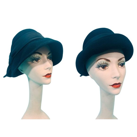 Vintage 1950s Black Fedora Henry Pollak Satin Bow Bucket Hat - Picture 8 of 10